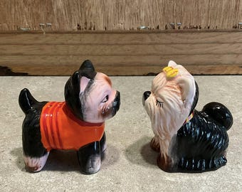 Yorkie Hunde Salz und Pfefferstreuer Keramik, Magnetisch Zusammen
