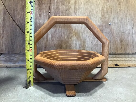 Vintage Collapsible Wood Basket/fold Flat/accordion/hand Carved Wooden  Fruit/bread Basket/handmade/decor/gift/farmhouse/woodcrafts 