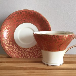 Vintage Aynsley Terracotta Teacup and Saucer, Made in ENGLAND A Delightful teacup that would be a showstopper in any collection.