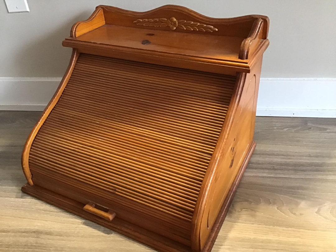 Large Roll Top BREAD BOX Wood Bread Box Vintage Bread Box. Etsy