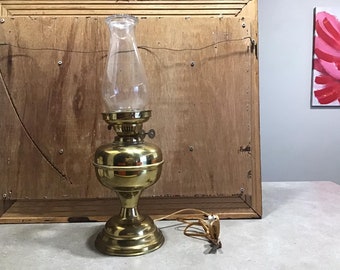 Vintage Brass Oil Lamp Style Electric Table Lamp