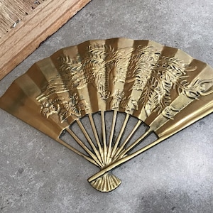 Brass Accordion Ho Ho Bird Fan / Decorative Brass Wall Decor / Chinese Phoenix Brass Accordion Fan / Asian Home Decor / Vintage southwest