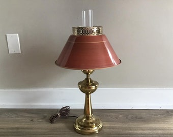Vintage Bouillotte Style Brass Table Lamp with Metal Shade