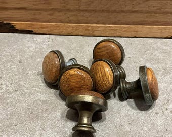 6 Vintage Metal Wood Drawer Knobs, mcm Furniture Home Decor