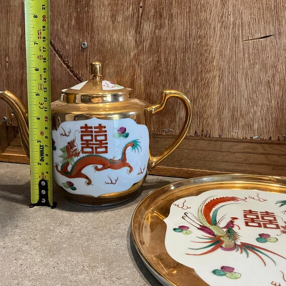 当社の Dragon Chinese Vintage and and Cups With Teapot Phoenix 工芸品