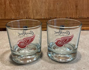 2 Crown Royal Red Wings Whisky Glass, Hockey Drinking Glass, Tumbler