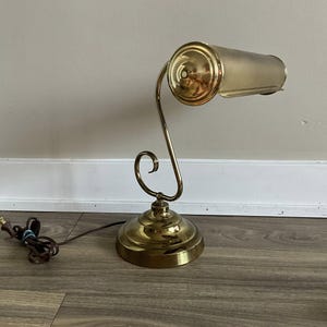 Vintage Brass Piano Lamp, Adjustable Top Angle Shade, Writer's Desk Lamp, Bankers Table, Office Library Decor
