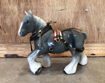 Vintage Staffordshire Horse Figurine Grey White Made in England