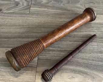 Antieke primitieve houten spindel metalen rand begin 1900 - industriële berging