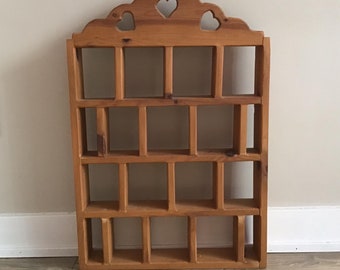 Cubby Wall Curio with Heart Style 18 Cubbies Hanging Cubby Shelf Primitive Shadow Box