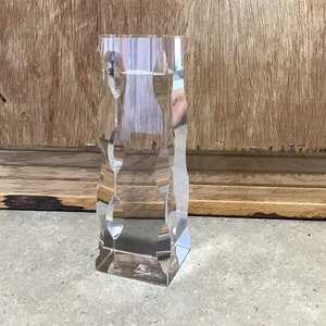 OLEG CASSINI 6&quot; Tall Single Crystal Optical Candlestick Holder Artist Signed
