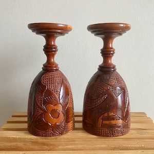 2 Vintage Wood Goblets Floral
