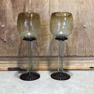 2 Att Deco BROWN Crackle Balloon WINE Glasses Goblets 8.7&quot; Tall