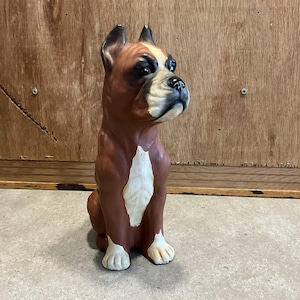 Vintage Sitting Boxer Dog Figurine, Statue, Hand Painted, Replica Realistic, Gift Pet Lovers, Dog, Collectible