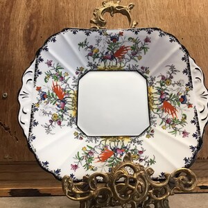 Vintage Melba Bone China Birds Floral w/Black Border Plate Made in England
