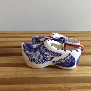 2 Classic Blue Delft Windmill Shoe Clog Figurine - Delft blue Dutch ceramic shoe Holland sold together