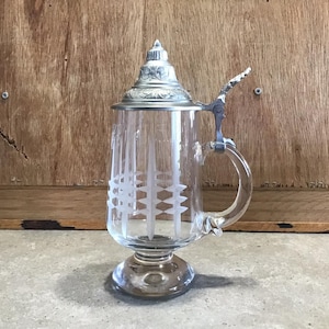 VINTAGE Pewter and Glass Beer STEIN with LID