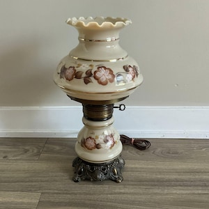 Floral Glass Lamp Gone With The Wind GWTW Accent Light Hurricane Lamp Mid Century Victorian Revival Country Chic Decor
