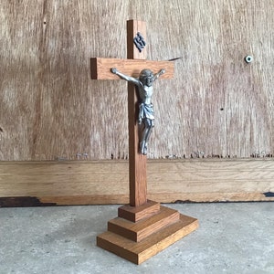 Vintage German Crucifix: Wood & Metal Jesus Christ Religious Gift