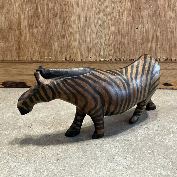 Vintage Hand Carved African Folk Art Wooden Zebra, 1960's Wild