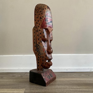 Wooden Hanging mask with Stand, wooden folk art, wooden mask