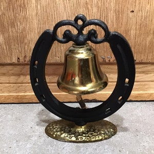 Vintage Brass Bell With Horseshoe Mount. Made in Japan. Ranch Bell