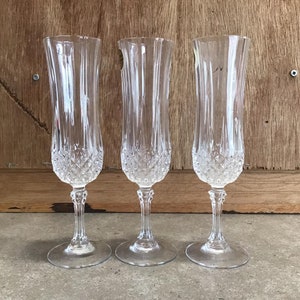 3 coupes à champagne en cristal « Longchamp » en Cristal d&#39;Arques-Durand (France) vintage