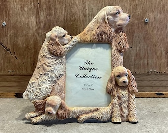 犬の写真セット ヴィンテージ3D樹脂製犬型フォトフレーム：フォトイーゼルバック