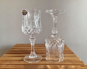 2 BOHEMIA Genuine Cut Crystal  ITALY Wine Glasses Perfect Addition to any Vintage glassware Collection.
