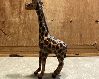 Vintage Leather Wrapped Giraffe Statue, Folk Art Figurine