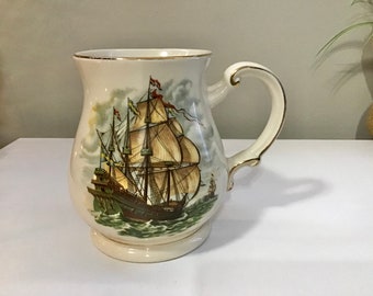 Vintage SADLER Beer Stein Mug England Coffee or Beer Mug with sea Ships design, Gift for him, vintage collectible mug.