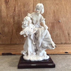 Vintage Florence Giuseppe Armani Lady with Girl Figurine Crowned N mark Hand Painted Pastel colors Made in Italy 1987