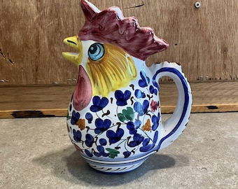 イタリアのアート陶器 クリーマー ミルクピッチャー 手描き 雄鶏