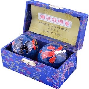 Feng Shui Chinese Health Balls (Blue with Phoenix and Dragon) 1.5&quot;  Chinese Baoding Stress Balls, Chiming Harmony Ball&#39;s with Box
