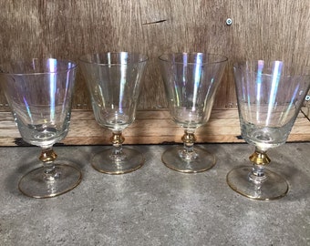 Vintage Irisierende Weingläser: Mid-Century Regenbogen-Optik Kelche, 4er Set