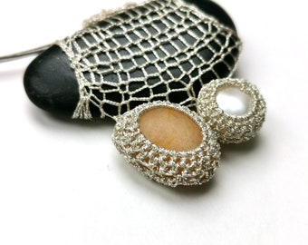 ThreeStone - SILVER - Stones knitted - River stones - Stone jewelry - Stone pendant