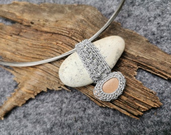 Two stone - SILVER - stones knitted - river stones - stone decorations - stone pendant