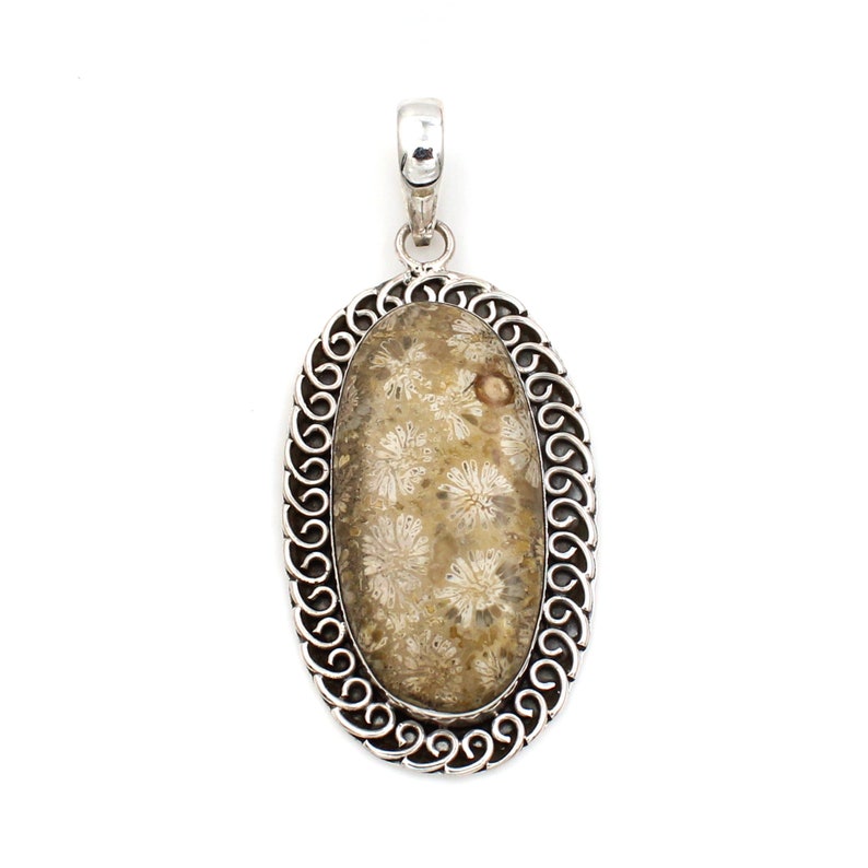 Gift for friend New Designer 925 Sterling Silver Fossil Agate pendant-Handmade Silver Pendant Oval Shape