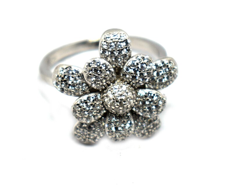 Cubic Zirconia Flower Design Best Gift For Wife. 925 Sterling Silver Jewelry Ring Gemstone Silver Ring