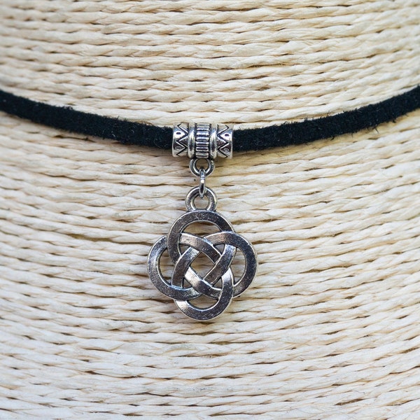 Celtic Knot Necklace  Eternity Necklace  Cord Choker  Trinity Choker  Charm Necklace  Boho Choker  Black Suede Necklace  Gift for Her