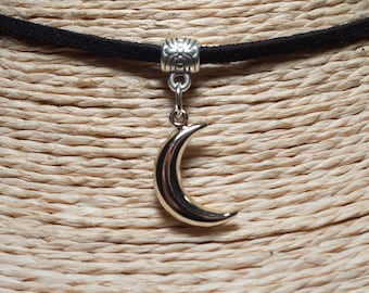 Moon Necklace  Cord Choker  Crescent Moon Choker  Pendant Necklace  Best Friend Gift  Half Moon Choker  Unisex Jewellery