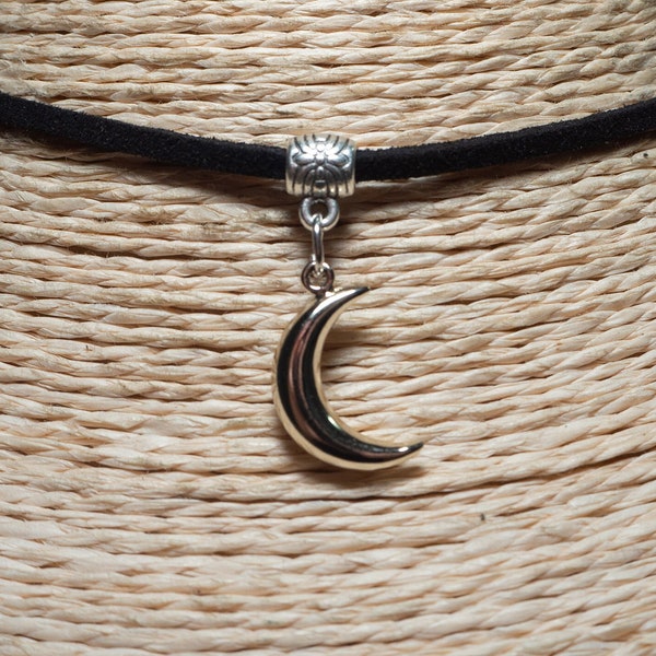 Moon Necklace  Cord Choker  Crescent Moon Choker  Pendant Necklace  Best Friend Gift  Half Moon Choker  Unisex Jewellery