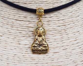 Goddess Necklace  Lakshmi Hindu Pendant  Meditation Choker  Gold Pendant Necklace  Yoga Choker  Christmas Gift  Unisex Jewellery