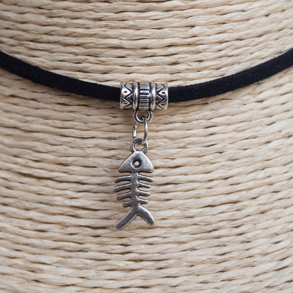 Fish Bone Necklace  Fishbone Choker  Beach Choker  Nautical  Charm Necklace  Choker  Vegan Grunge Choker  Boho Choker  Black Suede Necklace