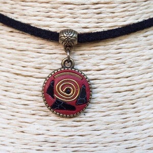 Tibetan Necklace  Ethnic Choker  Vintage Necklace  Boho Choker  Cord Jewelry  Pendant Choker  One of a Kind  Unisex Choker  Suede Necklace