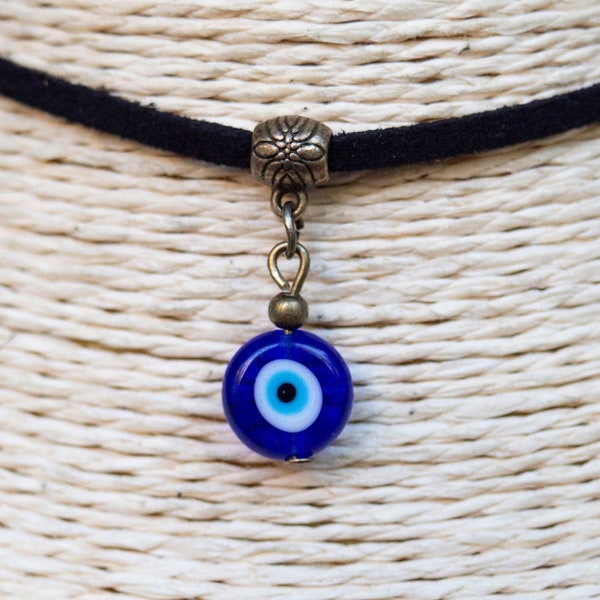 Evil Eye Necklace  Cord Choker  Pendant Necklace  Blue Evil Eye   Protection Choker  Glass Necklace  Turkish Choker  Unisex Jewelry