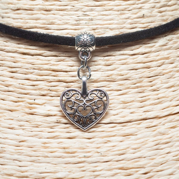 Heart Necklace  Heart Pendant  Cord Choker  Vegan Necklace  Christmas Gift  Pendant Necklace  Love Symbol Choker  Gift for Her