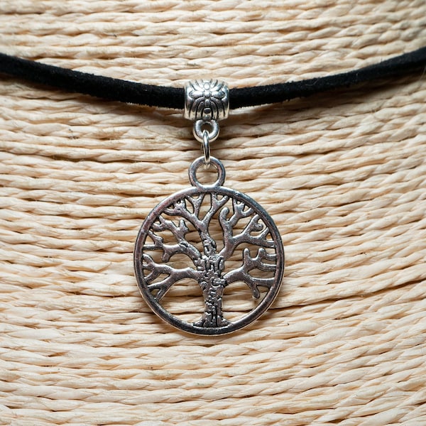 Tree of Life Necklace  Cord Choker  Vegan Necklace  Silver Pendant Necklace  Celtic Choker  Symbol Necklace  Unisex Jewelry  Christmas Gift