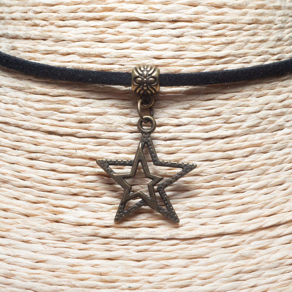Cord Necklace Star Necklace  Cord Choker  Pendant Necklace  Bronze Star Necklace  Boho Choker  Star Jewelry  Christmas Gift  Unisex Jewelry Star Jewelry Men Women Shirthome
