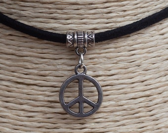 Peace Sign Pendant Charm Necklace Black Braided Cord Fashion Hippie Jewelry